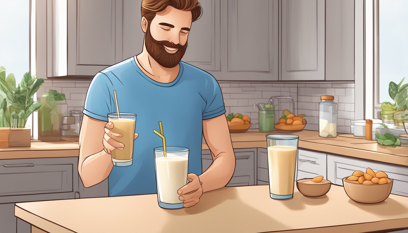 A person with diabetes enjoys a sugar-free almond milk smoothie with added supplemental ingredients for enhanced nutrition