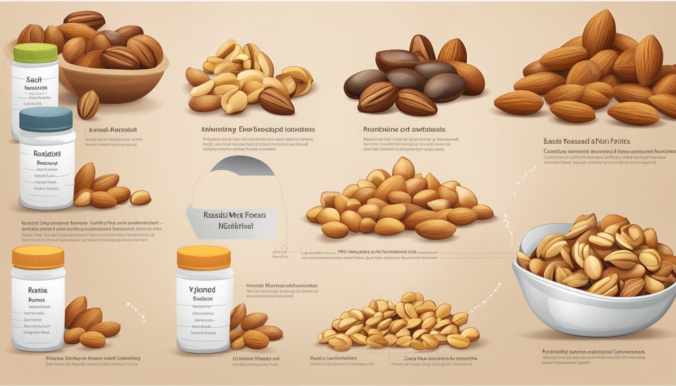 A variety of roasted nuts arranged next to a nutritional profile chart