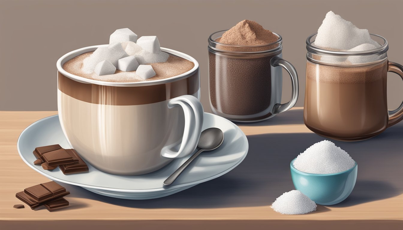 A cozy mug of sugar-free hot cocoa surrounded by various minerals like magnesium, iron, and zinc