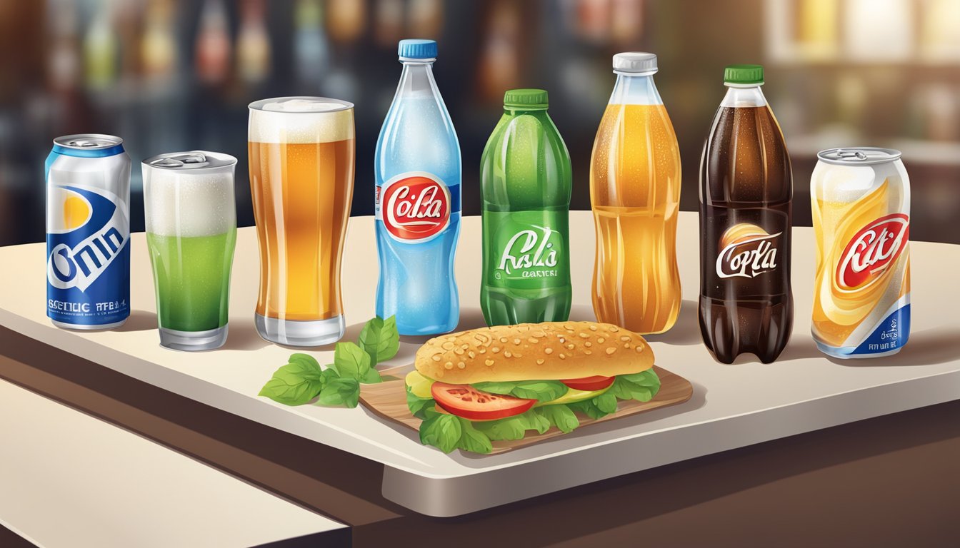 A variety of diet beverages on a table, including regular cola