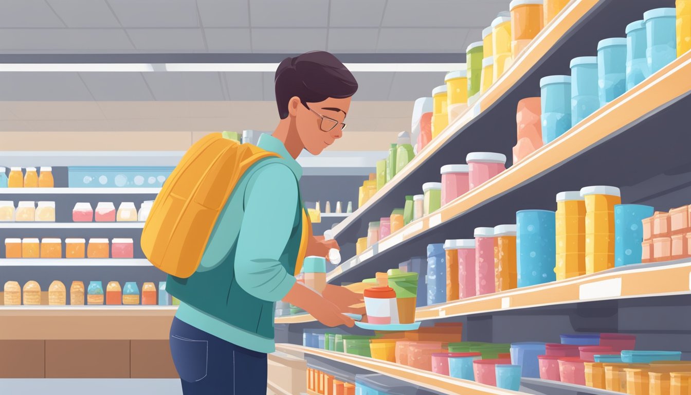 A person with diabetes reaching for a sugar-free pudding cup in a grocery store aisle