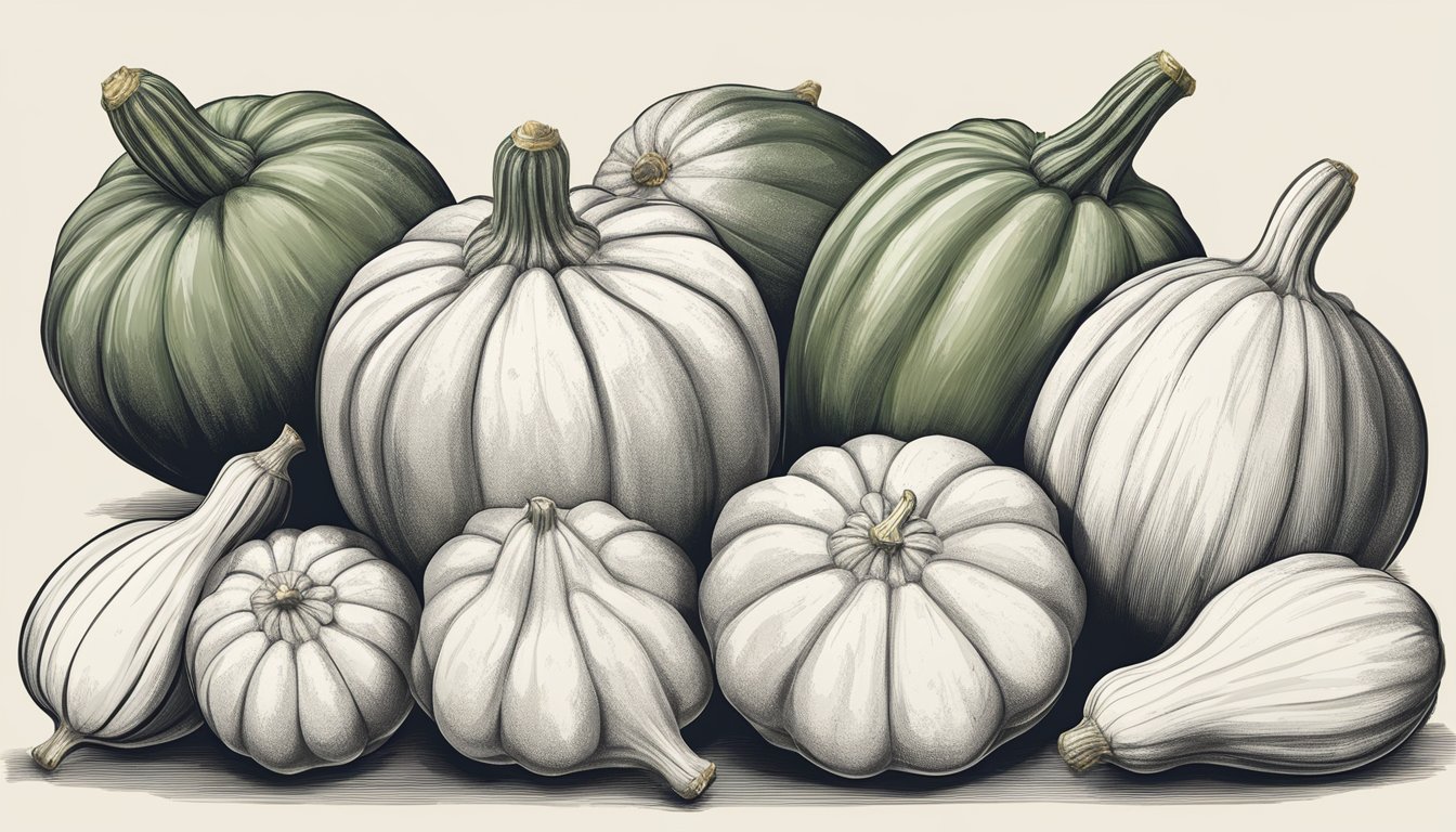 A variety of squash arranged with a nutrition label