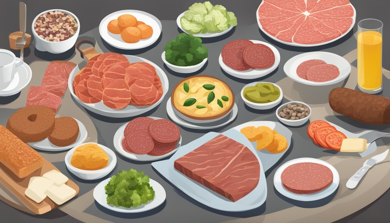 A table with various foods, including salami, labeled "Foods to Limit or Avoid for Diabetics."