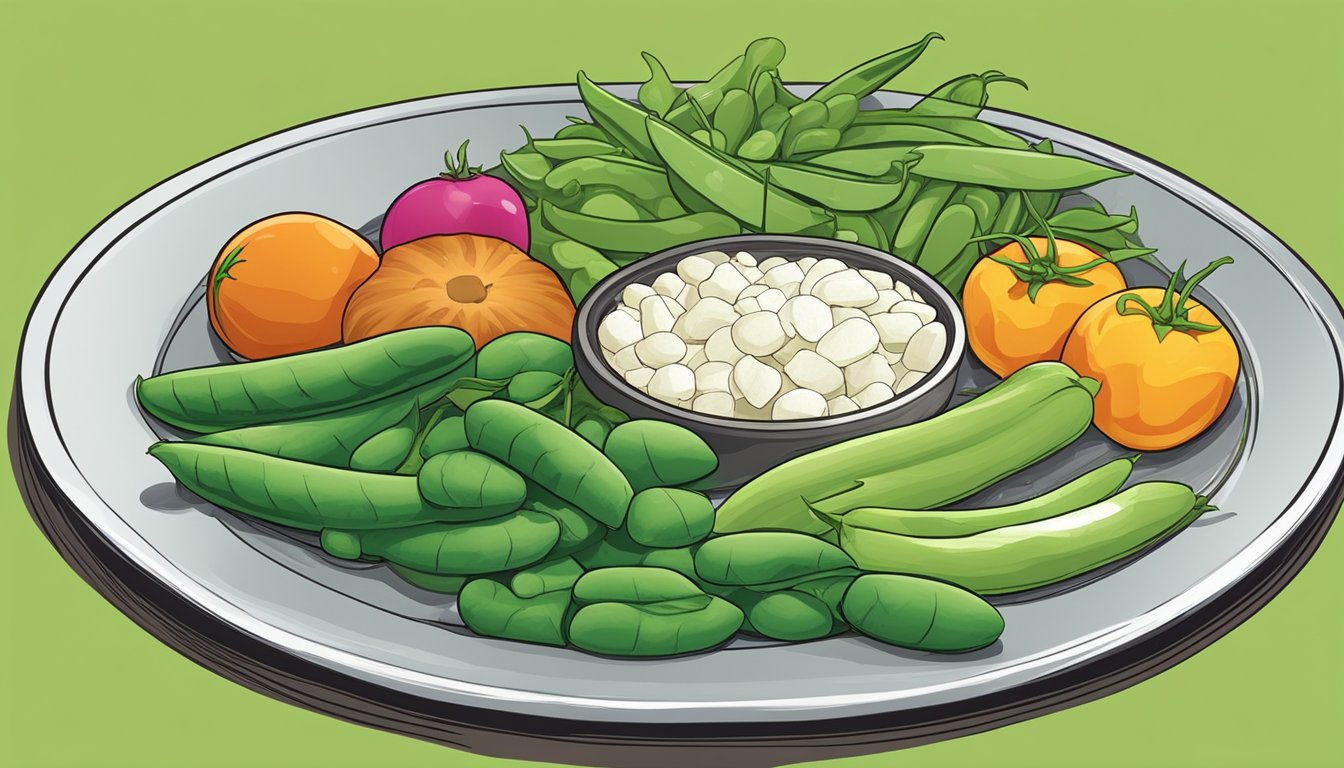 A plate of colorful vegetables, including sugar snap peas, arranged in an appetizing and balanced diabetic meal