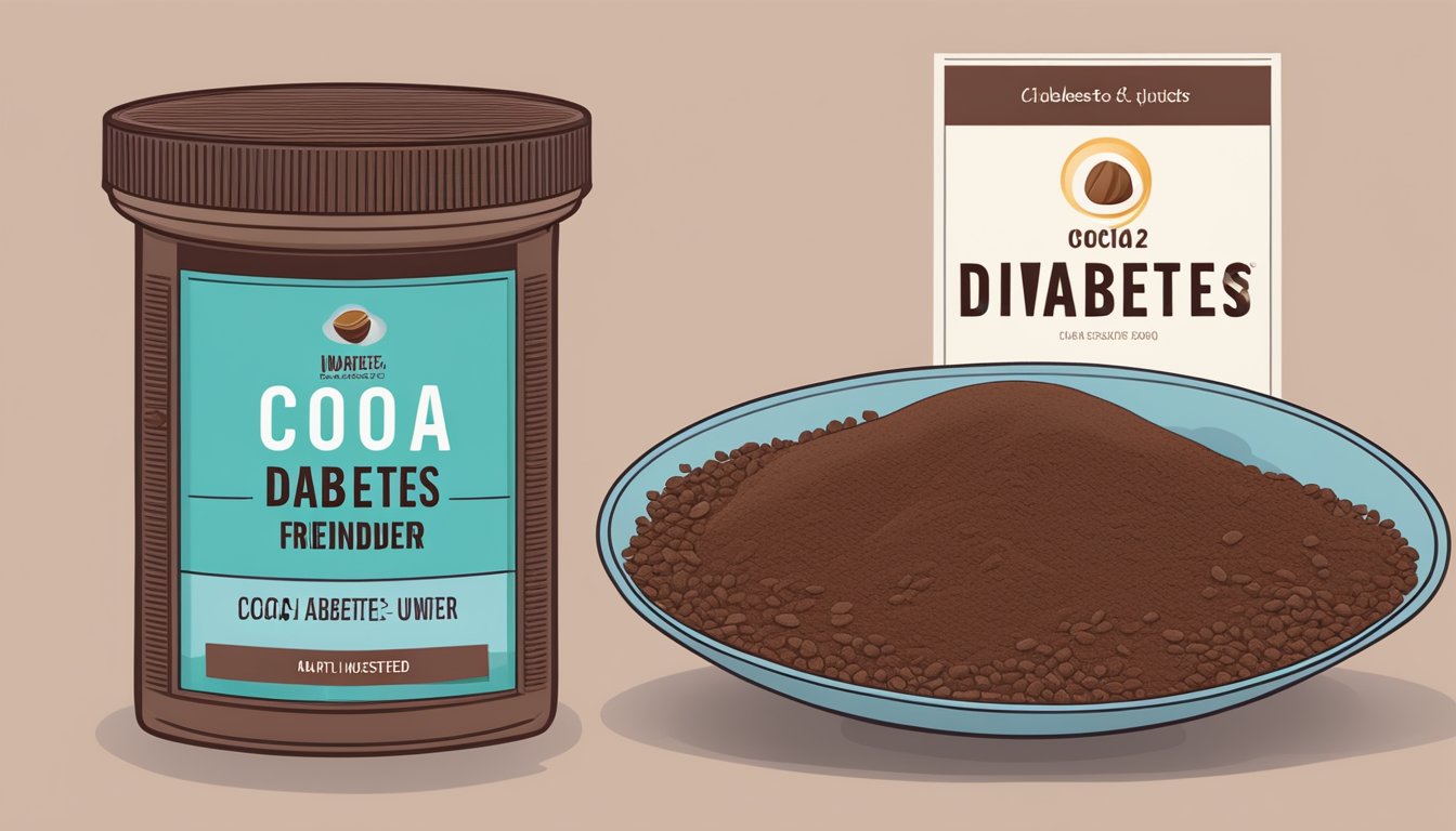 A bowl of unsweetened cocoa powder with a diabetes-friendly label next to it