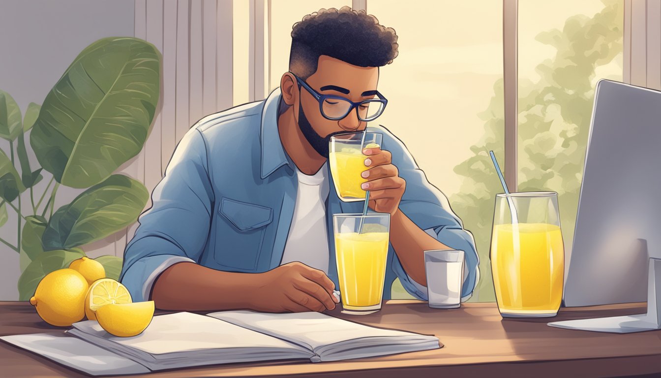 A person with diabetes enjoying a glass of sugar-free lemonade while reading about the role of beverages in weight management