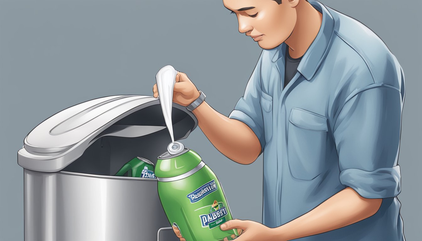 A diabetic person pouring a sugary beverage into a trash can