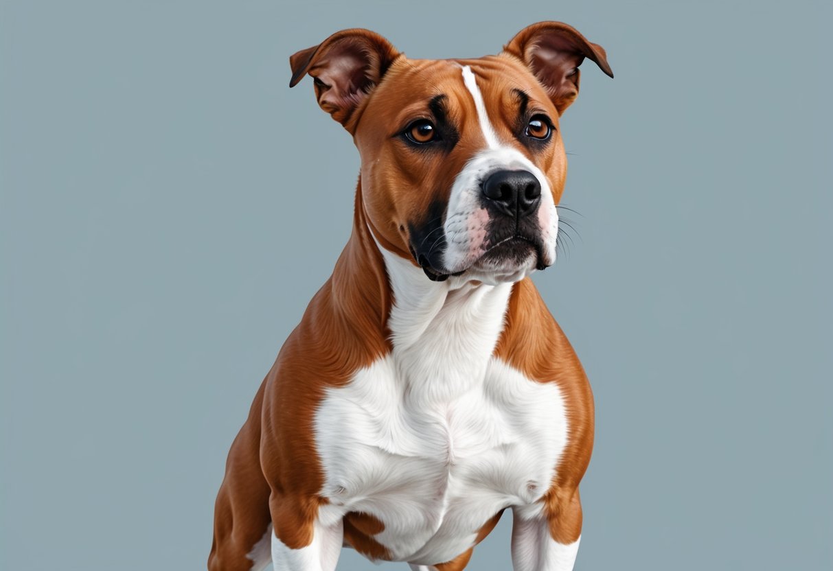 A Miniature Bull Terrier dog standing proudly with its muscular build and distinctive egg-shaped head, gazing attentively with its small, dark eyes