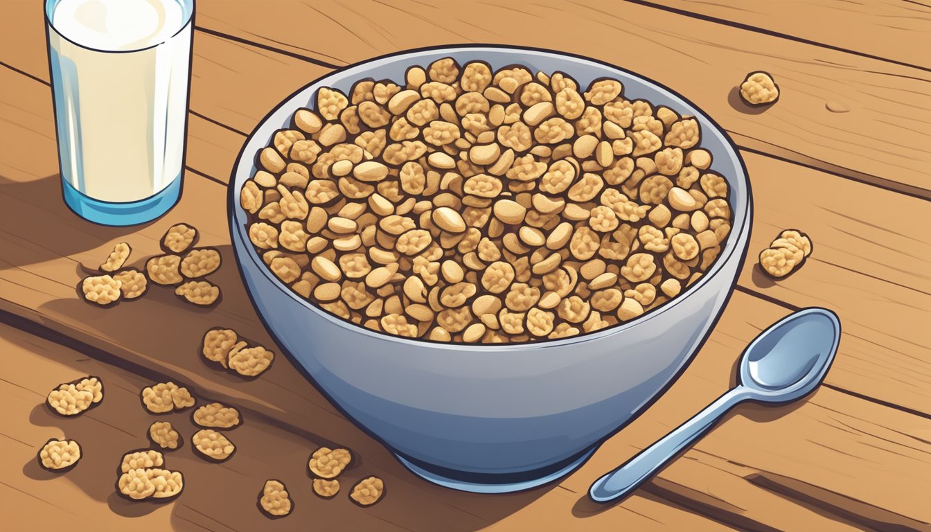 A bowl of Kix cereal surrounded by various Kix cereal varieties, with a glass of milk next to it on a wooden table