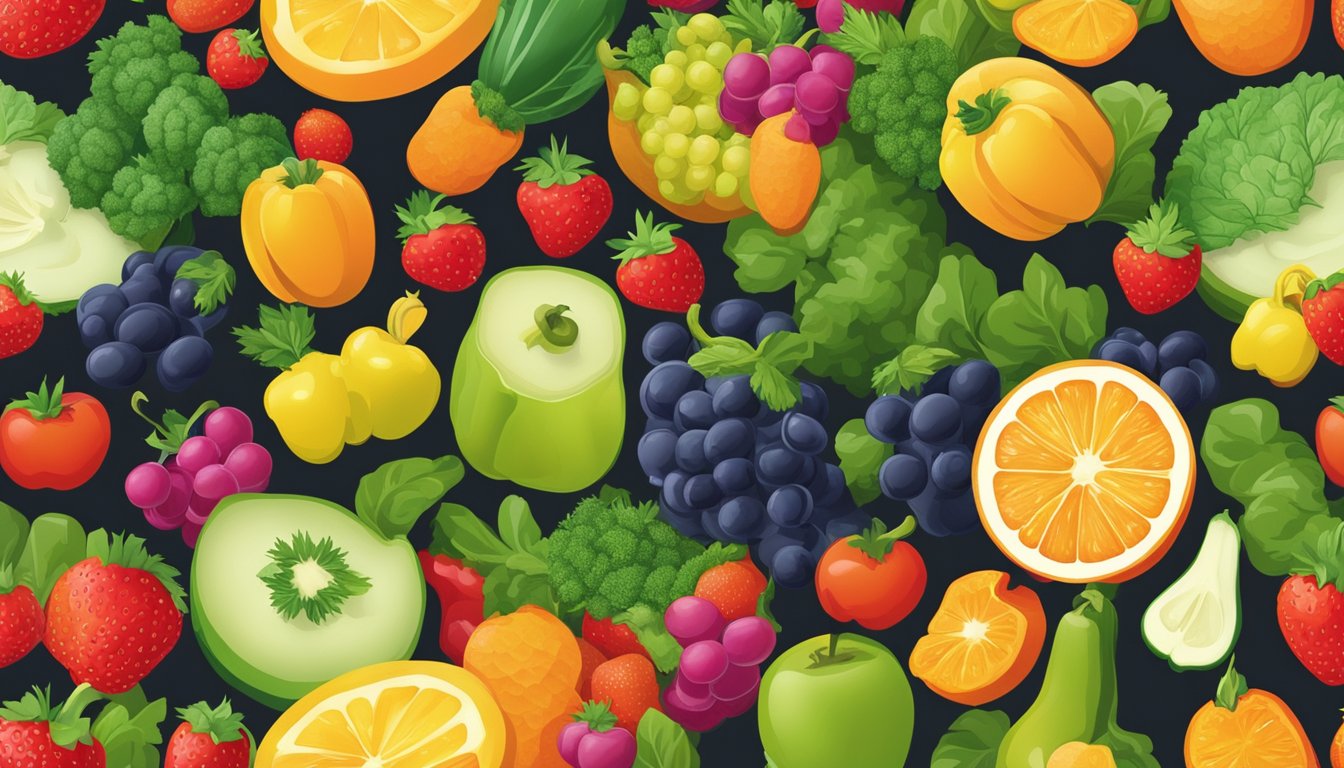 A colorful array of fresh fruits and vegetables arranged in a balanced and appealing display