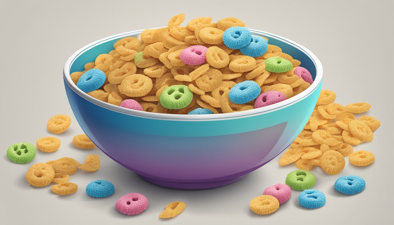 A bowl of Crispix cereal surrounded by nutrition labels and regulatory compliance symbols