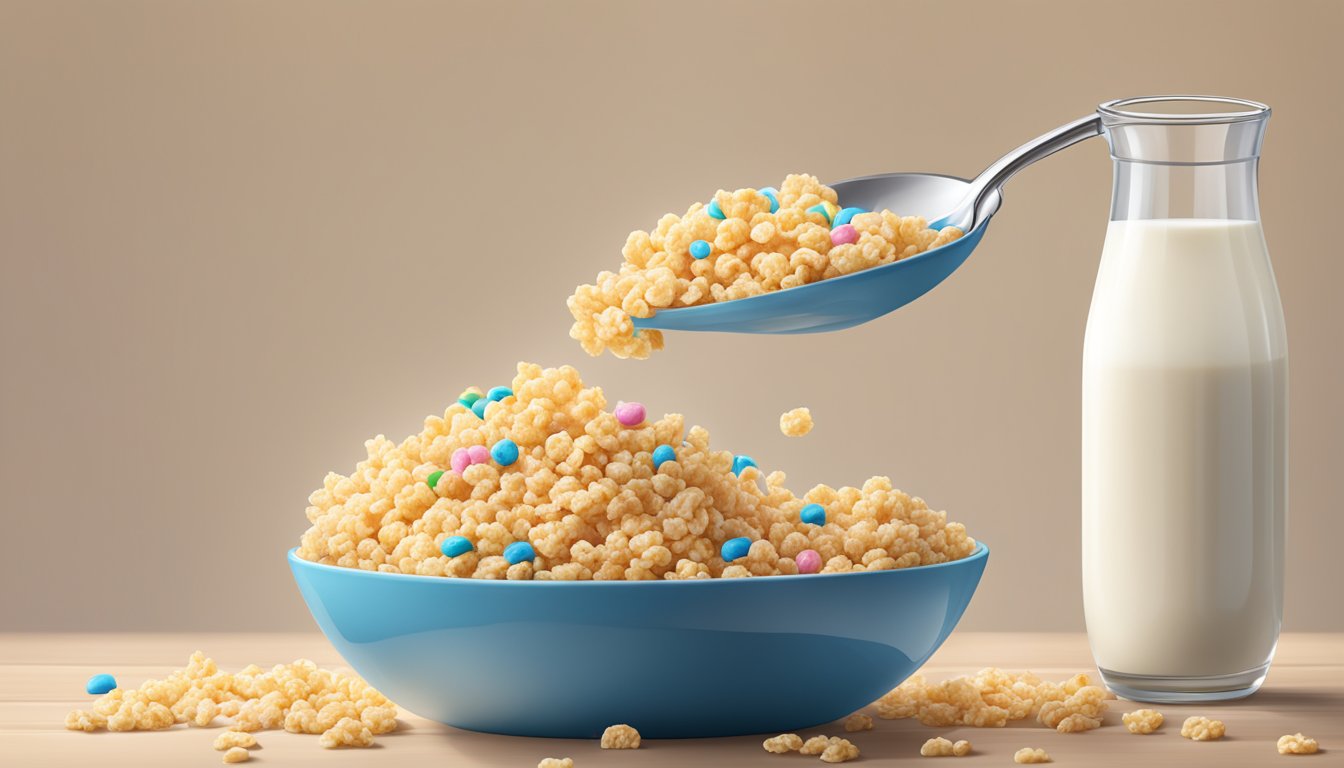 A bowl of Rice Krispies cereal with milk pouring over it