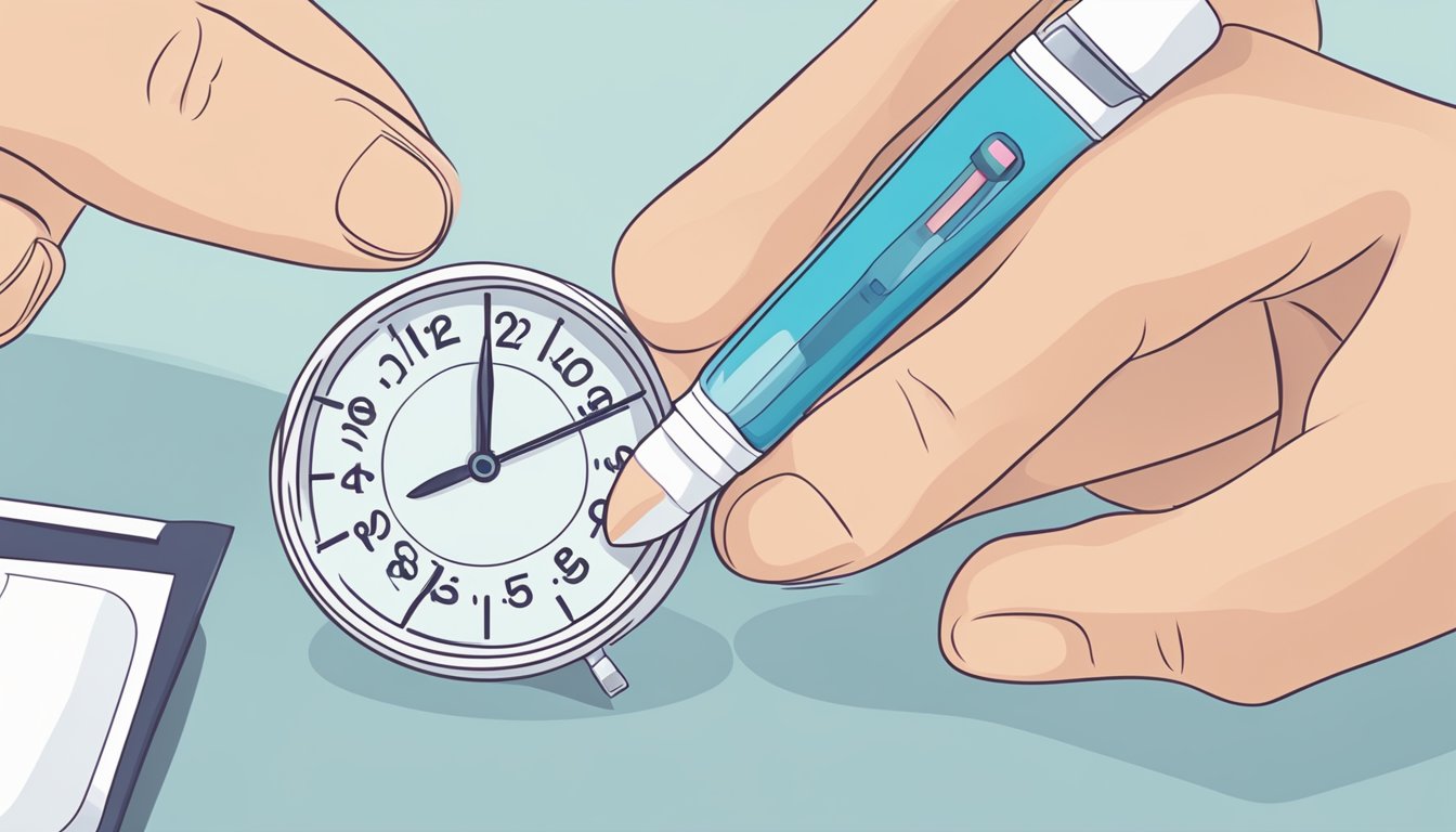 A hand holding a pregnancy test with a clock in the background showing the passage of time