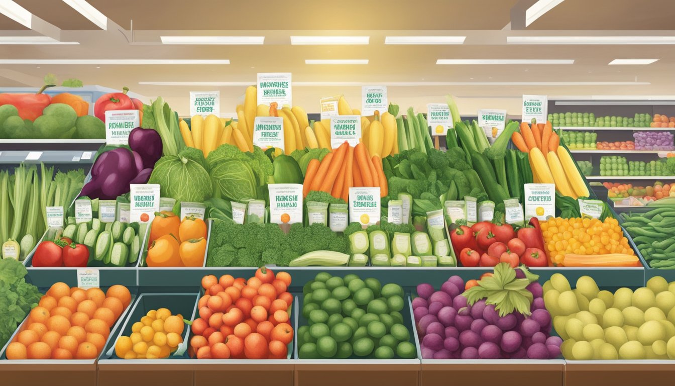 A colorful display of fresh produce at Health and Nutrition Sprouts Farmers Market, with a pregnancy test nestled among the fruits and vegetables