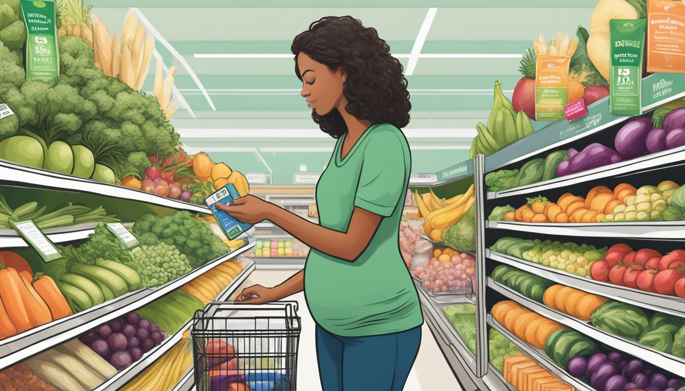 A person holding a pregnancy test while browsing the produce section at Sprouts Farmers Market