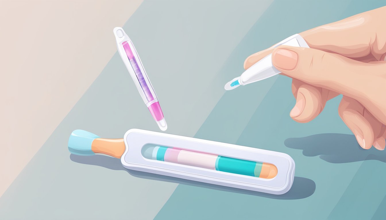 A hand holding a pregnancy test with a clear result displayed