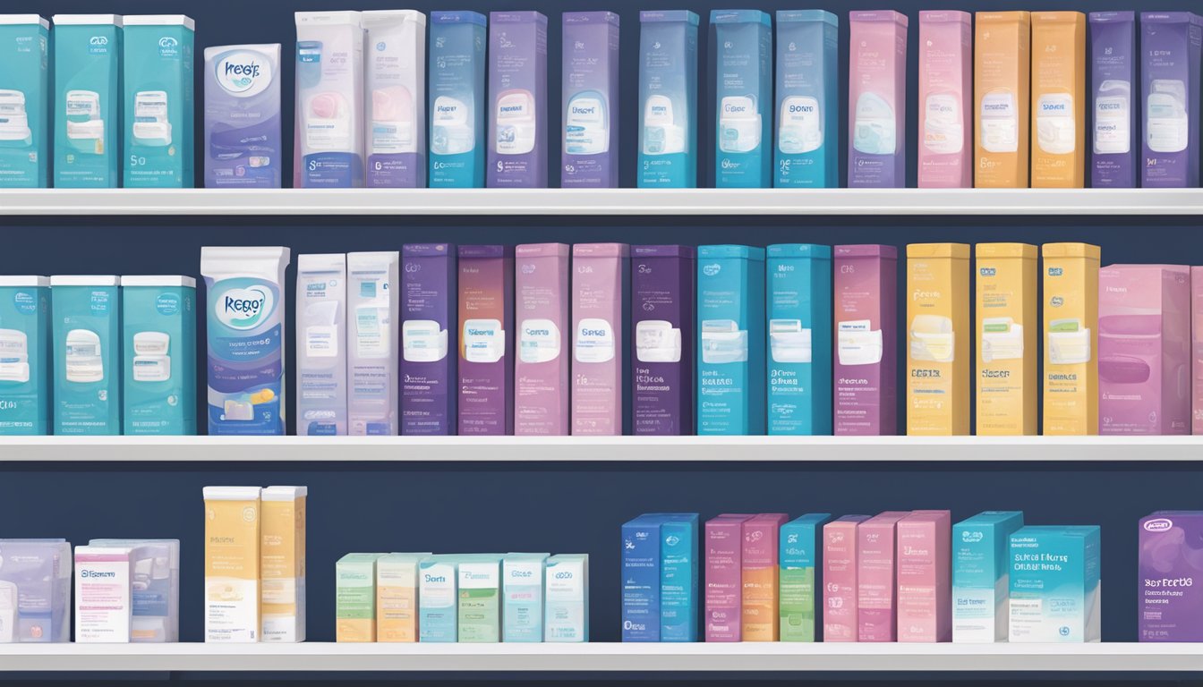 A display shelf with various types of pregnancy tests offered by Kroger, including digital, strip, and midstream tests