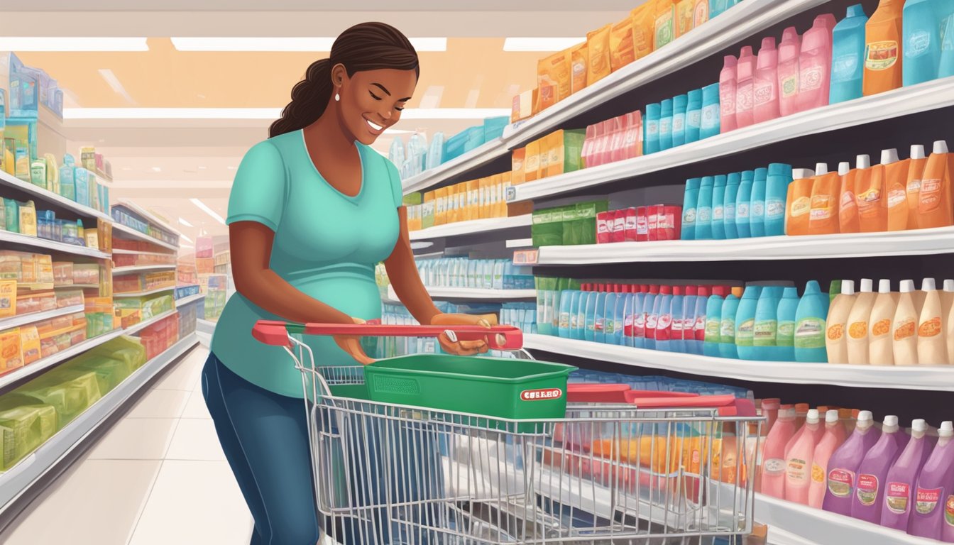 A person placing a pregnancy test into their shopping cart at a Winn-Dixie store