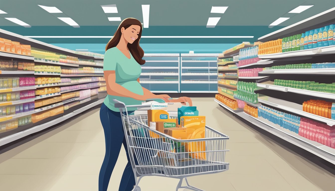 A woman places a pregnancy test in her shopping cart at Brookshire Grocery Company