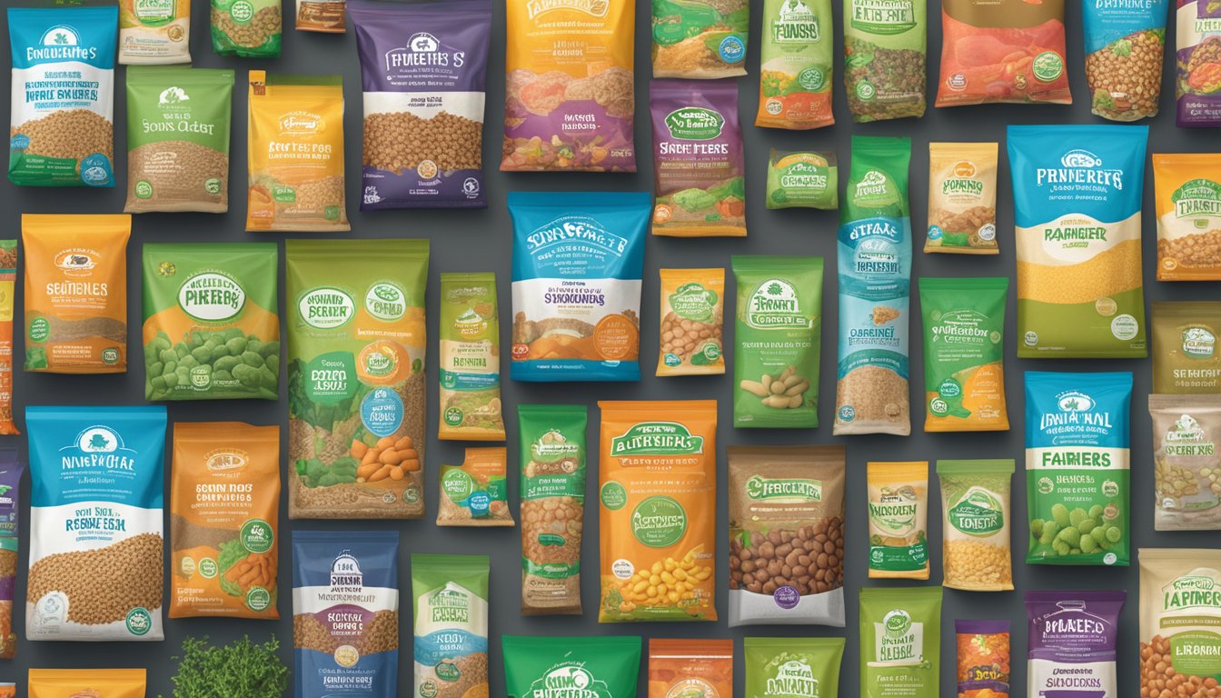 An array of dog food products arranged on a digital interface with the Sprouts Farmers Market logo displayed prominently