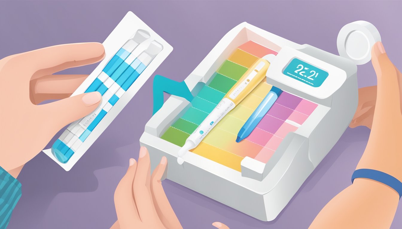 A hand holding a pregnancy test box next to a positive test result