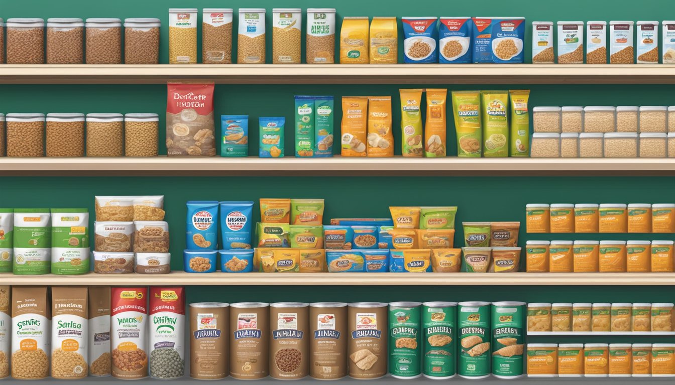 A variety of specialized dog food options lined up on shelves at Save Mart