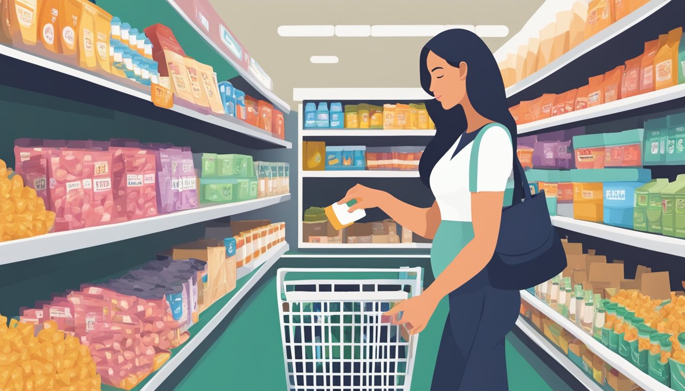 A woman placing a pregnancy test into her shopping basket at Demoulas Market