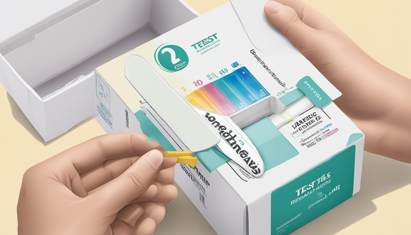 A hand holding a Pregnancy Test box from Cardenas Markets, with the test strip and instructions visible