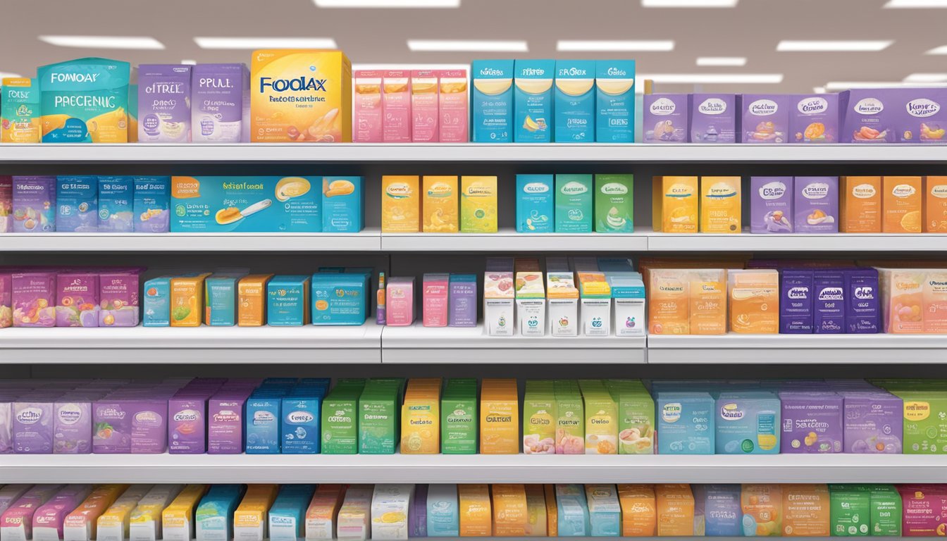 A package of foodmaxx pregnancy tests displayed on a shelf next to other health and wellness products in a brightly lit store aisle