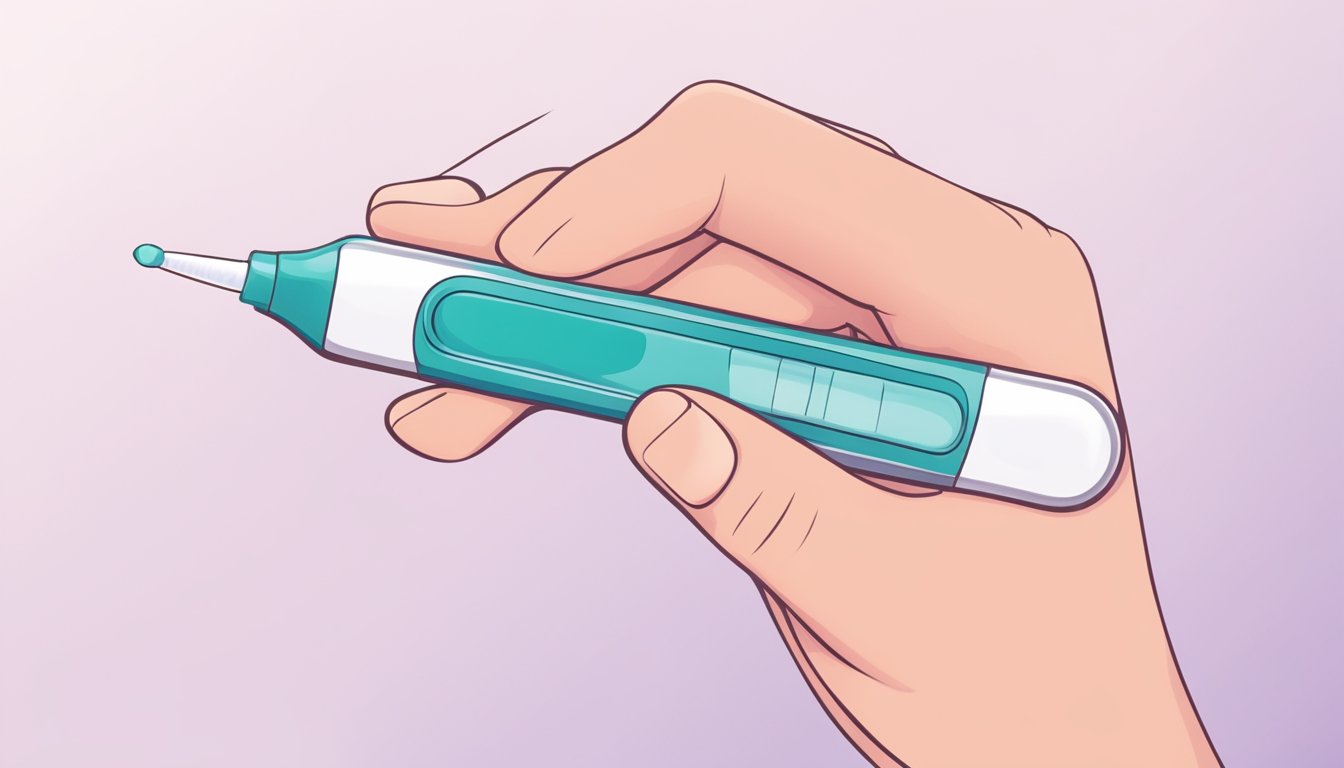 A hand holding a pregnancy test with a clear result displayed