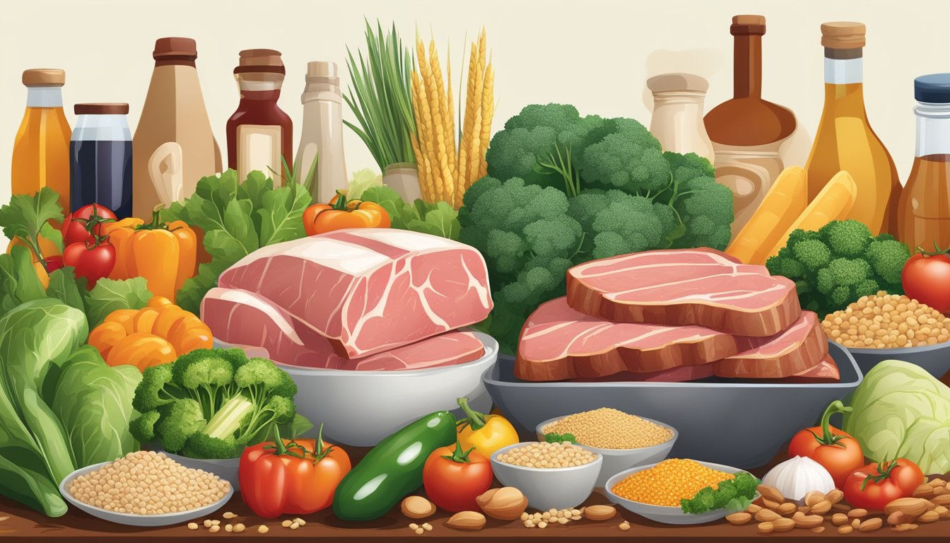 A variety of key ingredients, such as meat, vegetables, and grains, arranged in a balanced composition, highlighting their nutritional impact