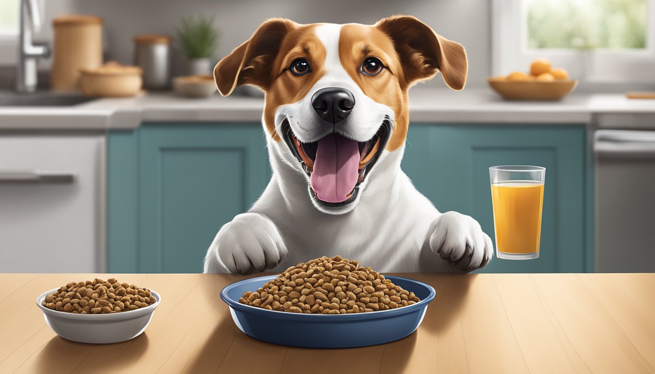 A dog eagerly eating from a bowl of Smart & Final dog food