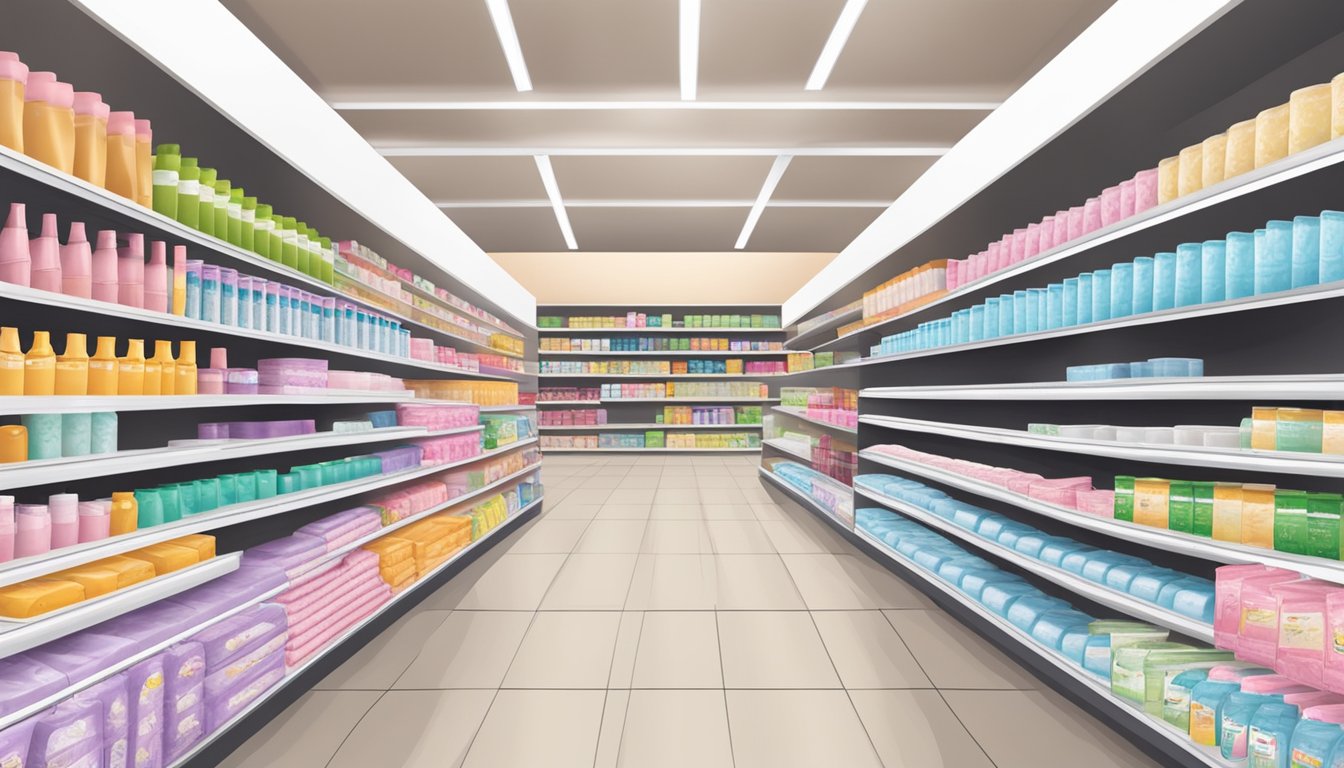 Shelves stocked with feminine care and incontinence products at Shoprite