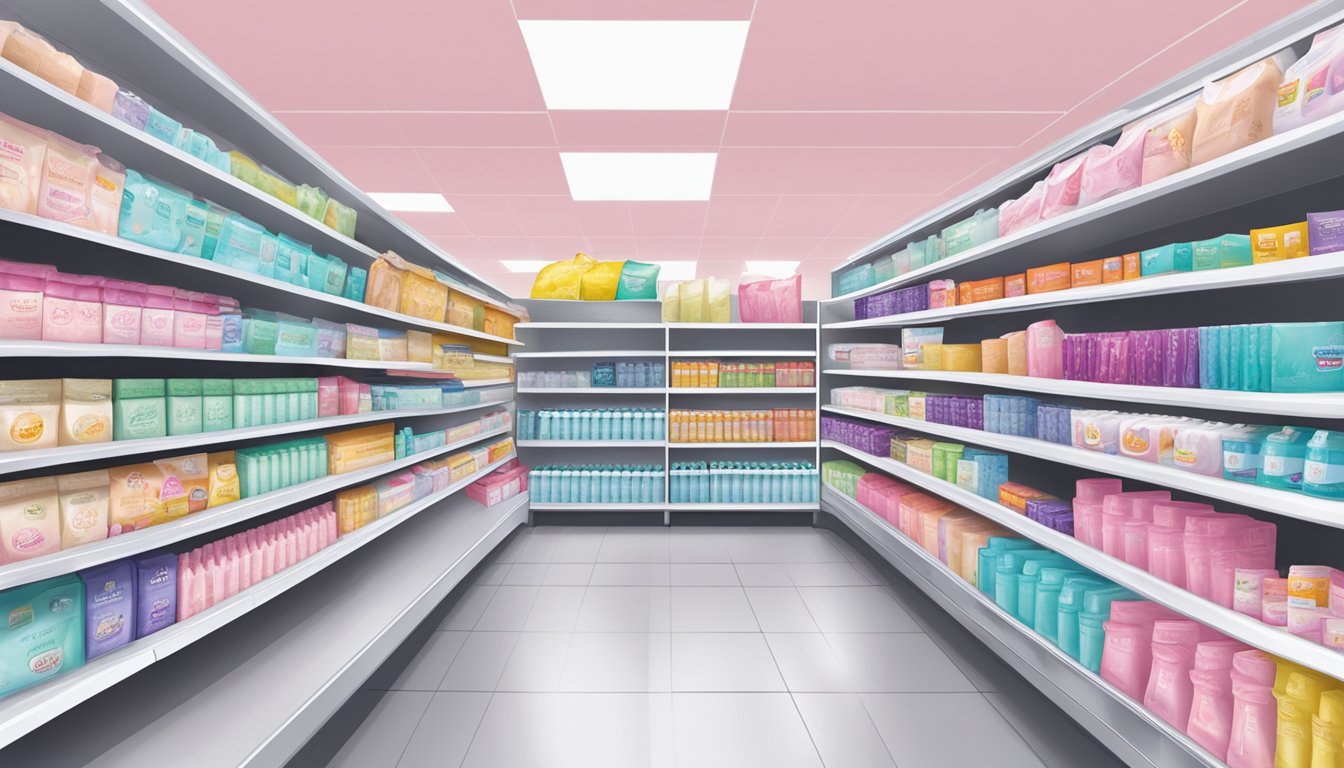 A shelf filled with feminine care and incontinence products at ShopRite