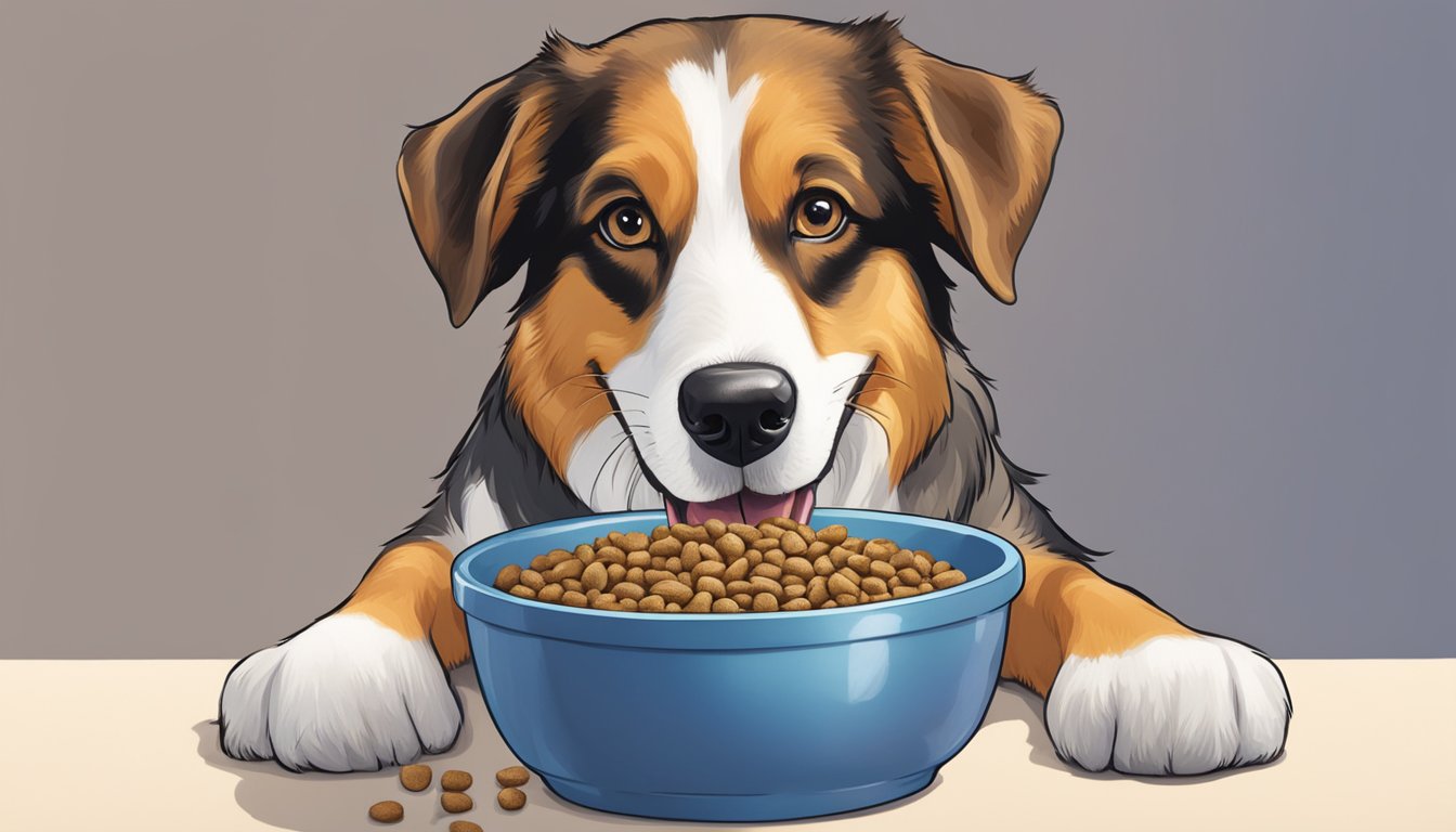 A happy dog eating from a bowl of Ralph's Dog Food