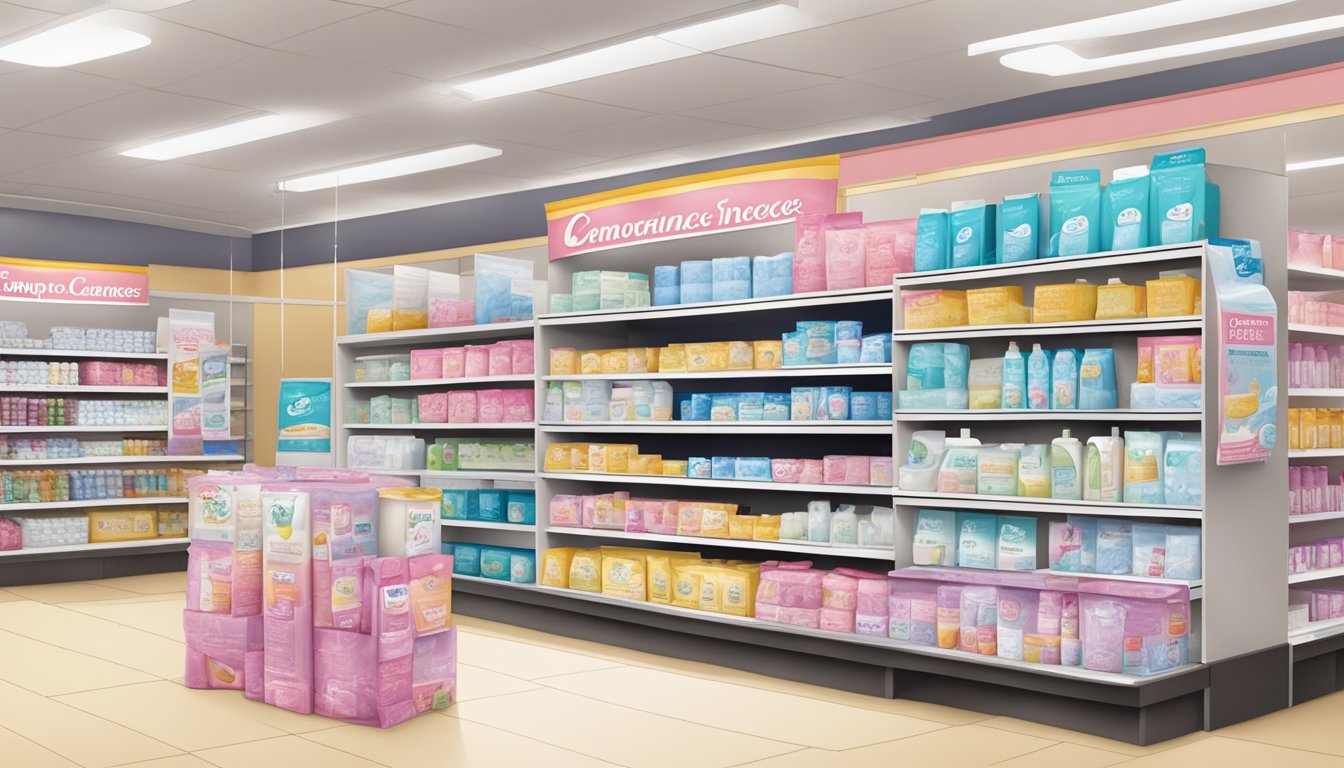 A display of feminine care and incontinence products at a Shoprite store