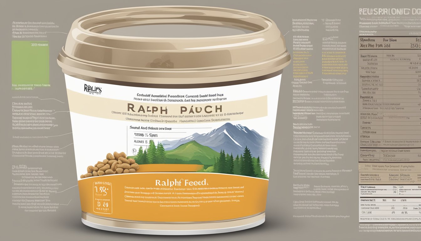 A bowl of Ralph's dog food with nutritional information label