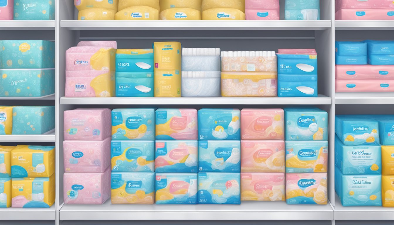 A display of Comfort and Fit feminine hygiene pads on a Walmart shelf