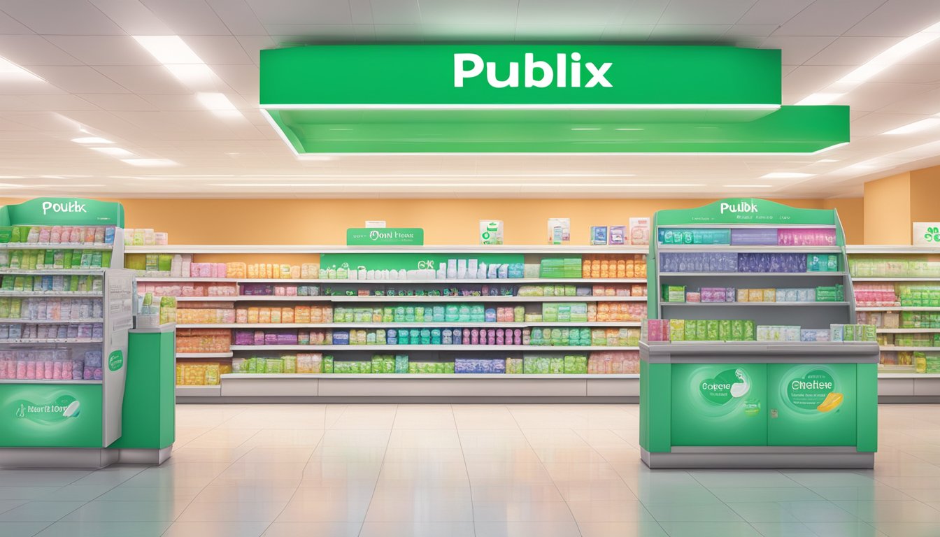 A digital display at Publix supermarkets showcases feminine hygiene products for online shopping