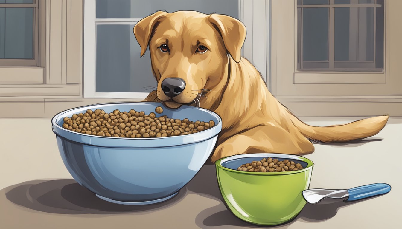 A dog eagerly eats from a bowl of Additional Services FoodMaxx dog food