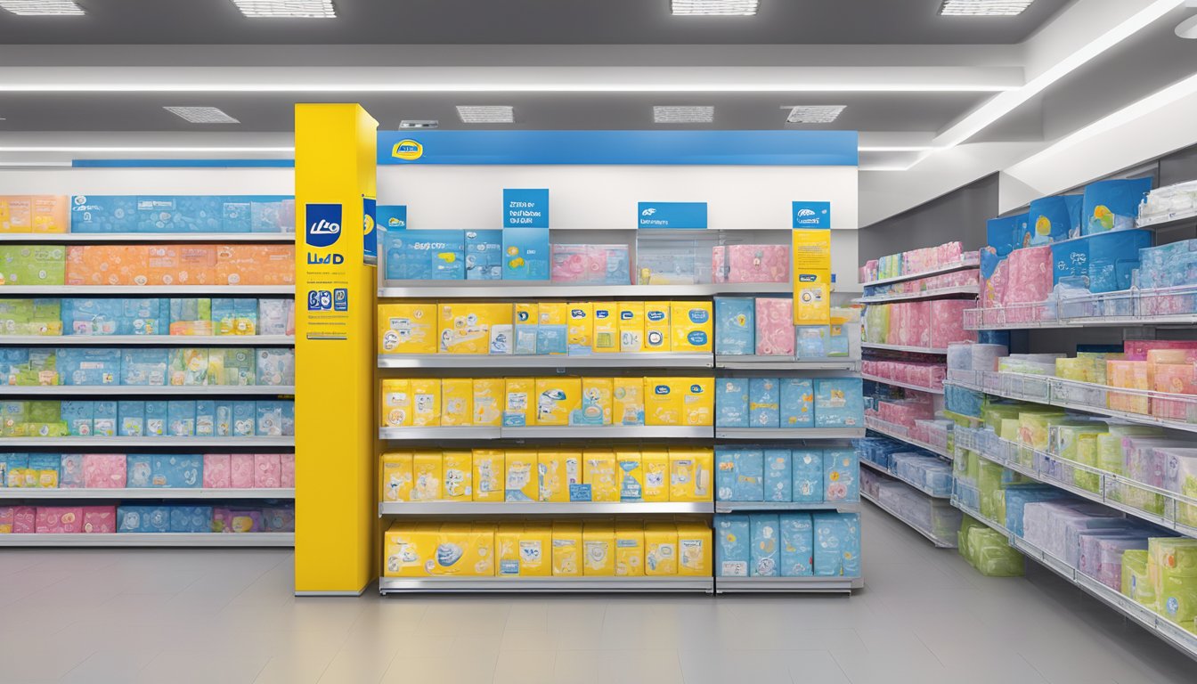 A feminine hygiene pads display at Lidl, with the Privacy and Data Management branding prominently featured