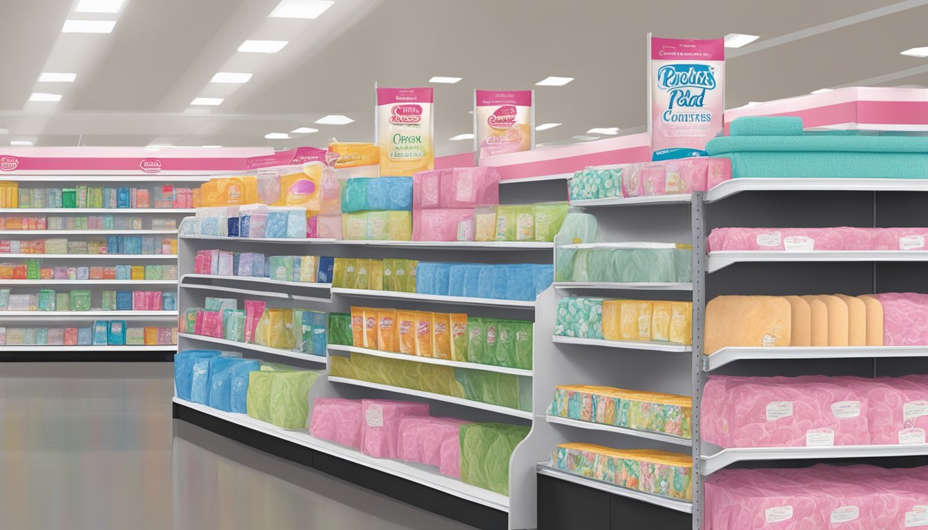 A shelf in a Winn-Dixie store displaying various feminine pads and protectors