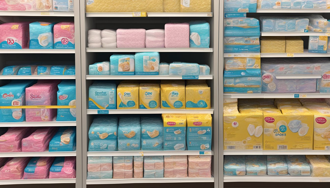 A display of feminine pads and protectors on sale at Winn Dixie