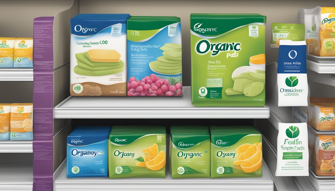 A display of Organyc brand pads on a shelf at Food Lion