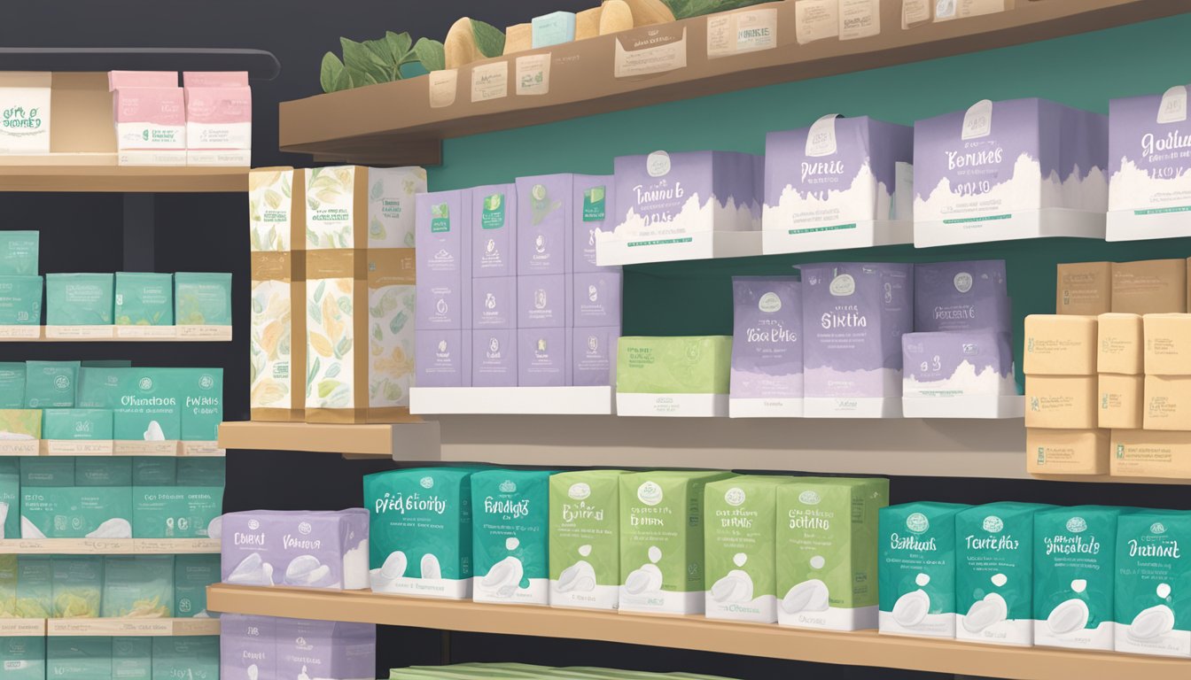 A display of feminine care pads on a shelf at Whole Foods Market