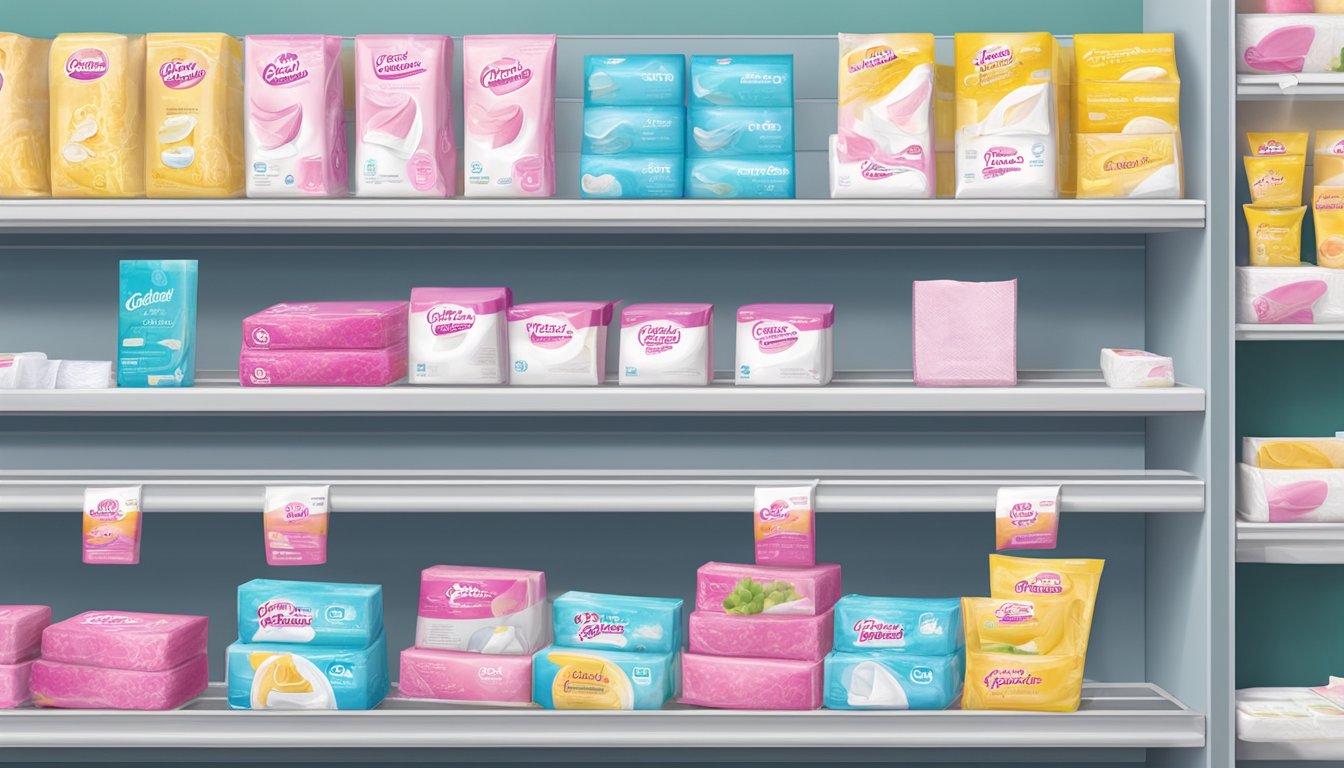 A display of affordable feminine hygiene pads at FoodMaxx