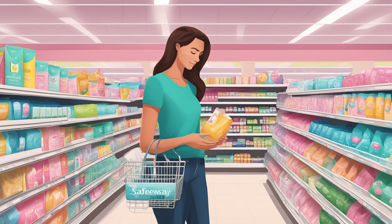 A woman browsing feminine care aisle at Safeway