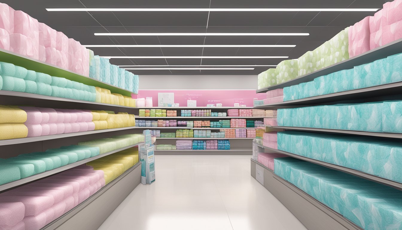 A display of feminine care pads at a Health and Wellness Center in BJs Wholesale Club