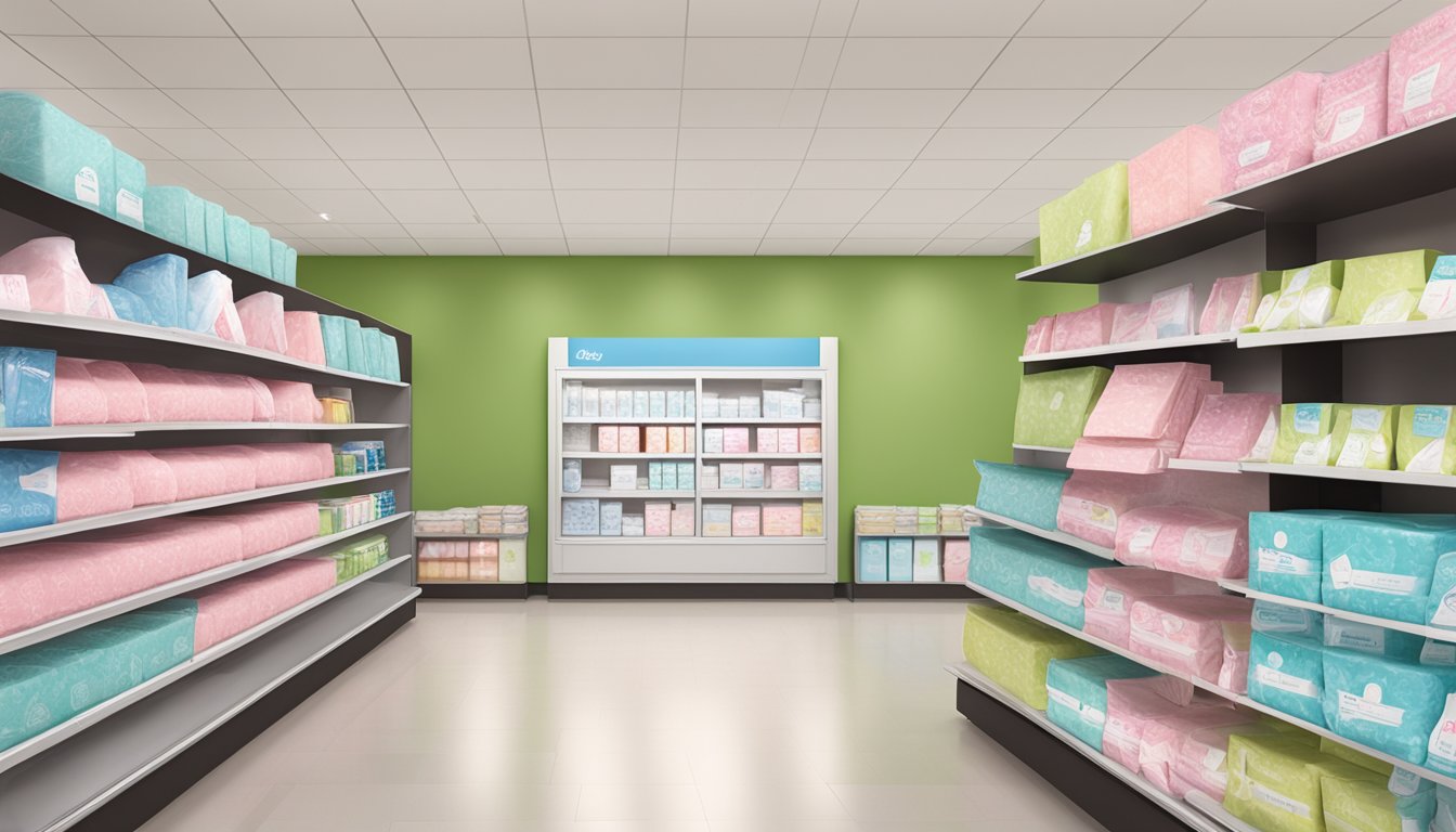 A display of Health and Wellness feminine care pads at a Hy Vee store