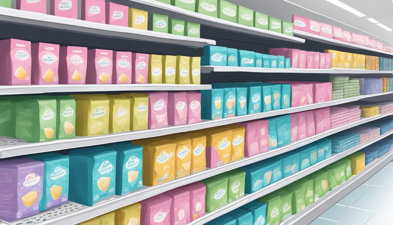 Feminine hygiene pads on sale in a grocery store aisle